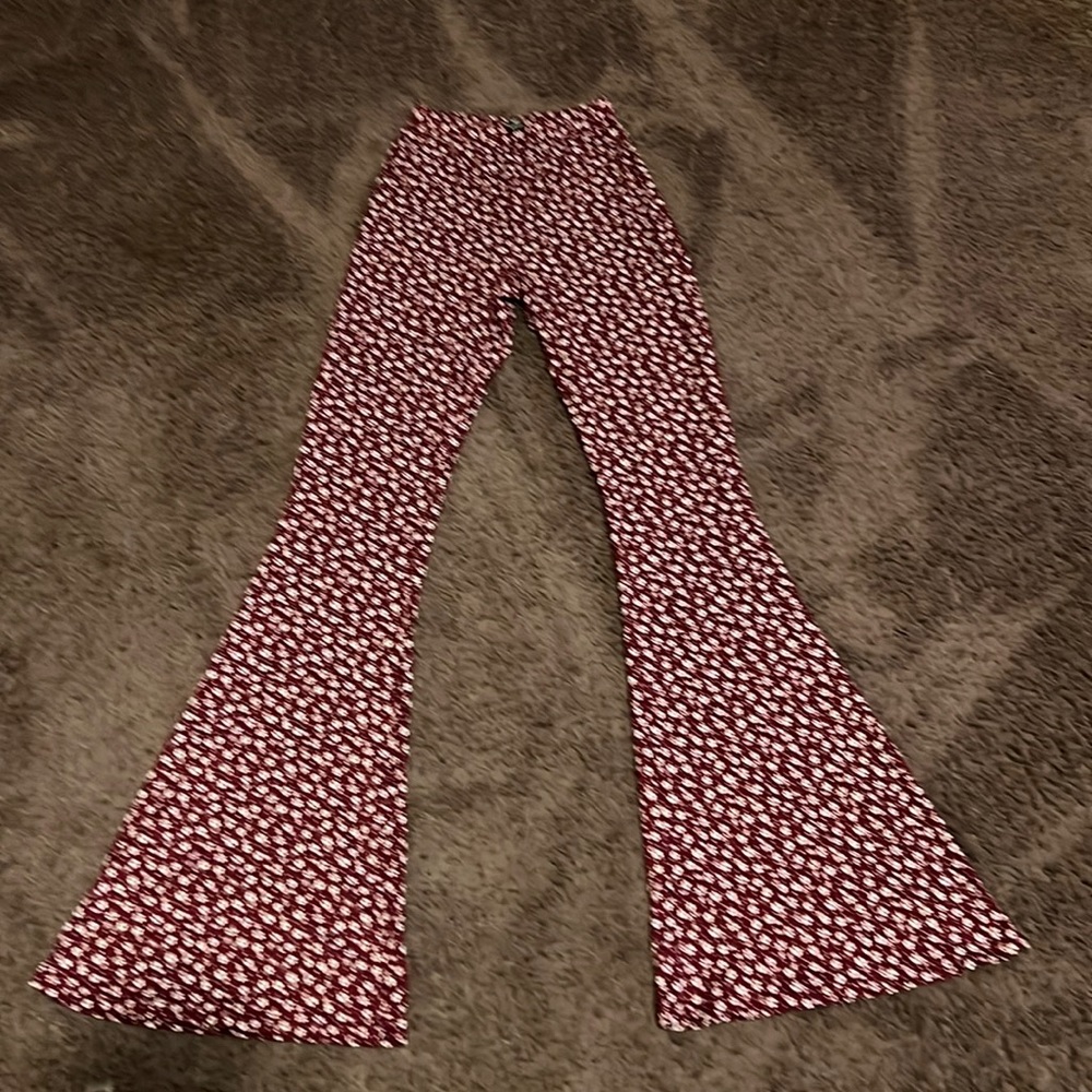 Floral red and whit flare pants